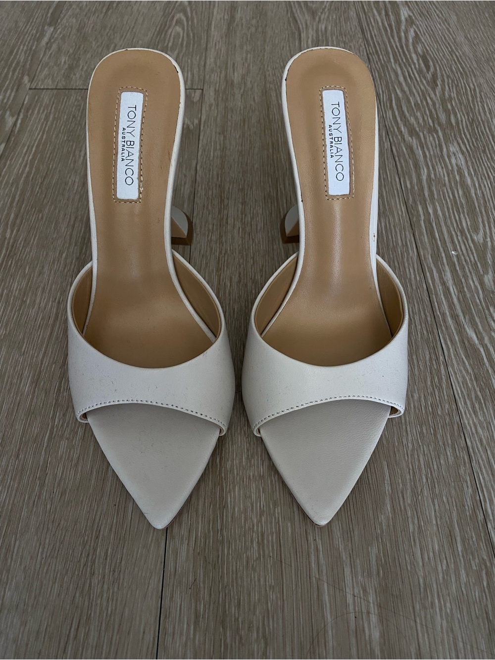 Tony Bianco Cream Pointed Toe Slide Mules